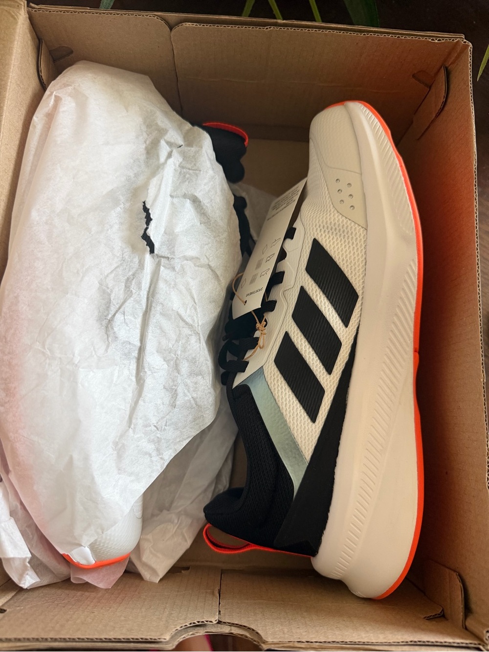 adidas Men’s White Black Athletic Sneakers with Orange Trim